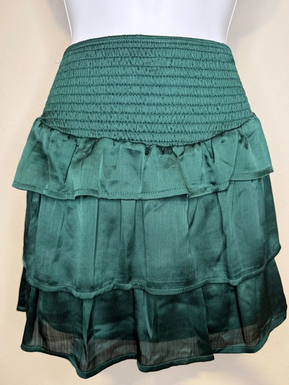Altar'd State Emerald Green Tiered Smocked-Waist Mini Skirt